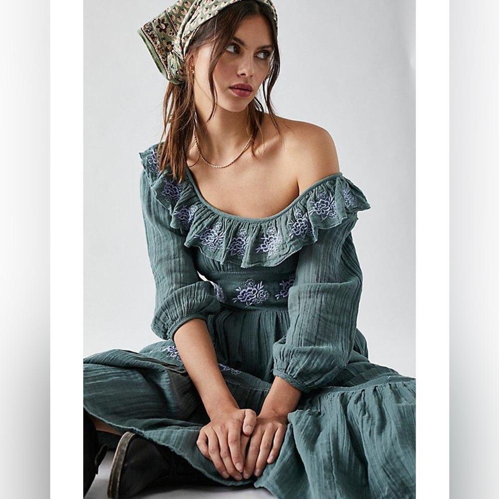 Free People Lovers Lane Green Maxi Dress